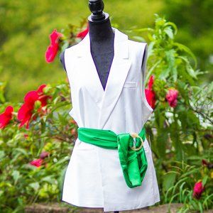 ELOQUII Sleeveless White Vest Jacket Ribbon Belt Elegant